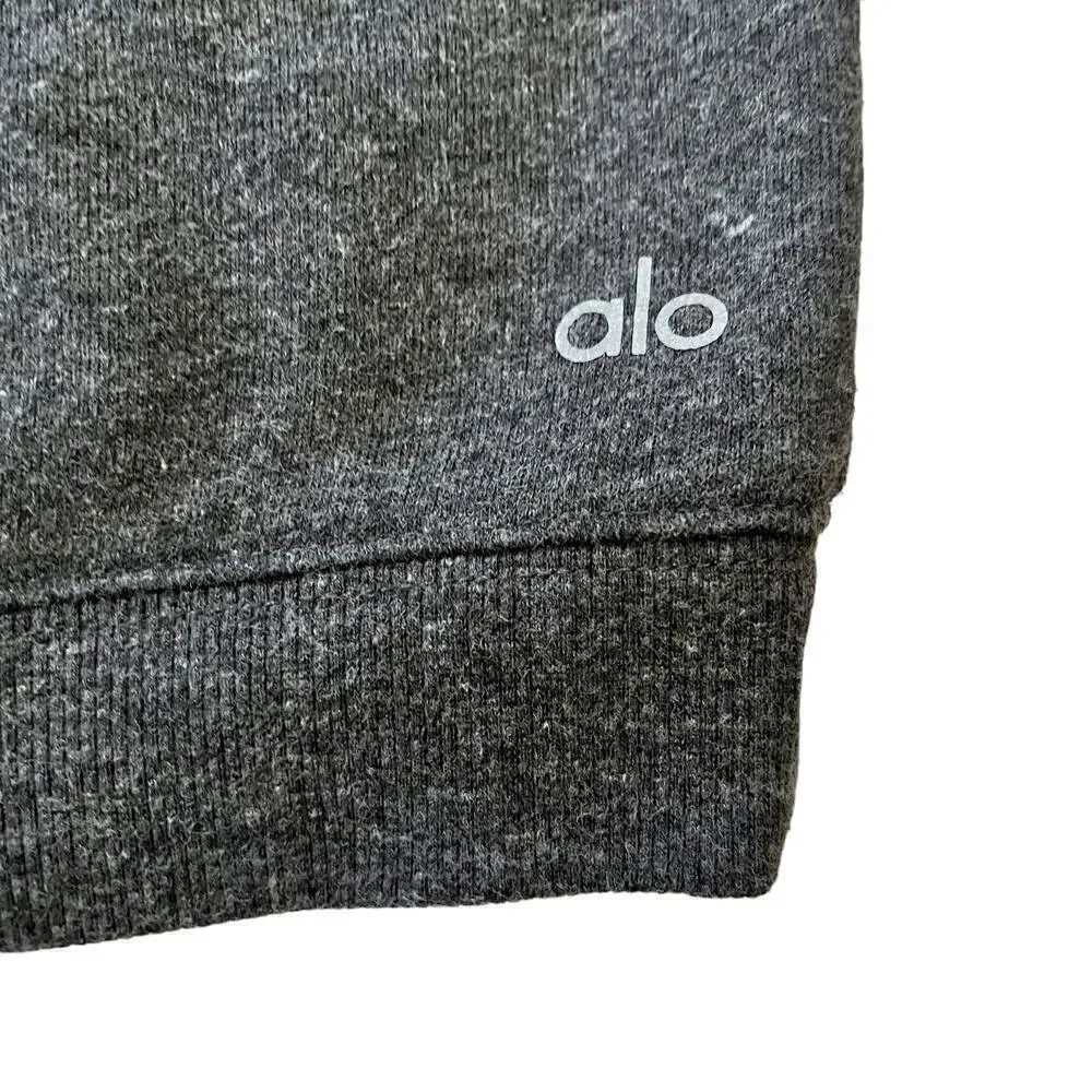 Alo Yoga Realm Short Sleeve Charcoal Gray Hoodie Top